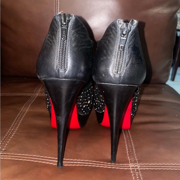 Christian Louboutin Black Woven Peep-Toe Heels Size 8 - Picture 3 of 5